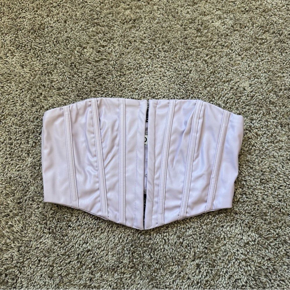 Chic Lavender Faux Leather Corset Crop Top